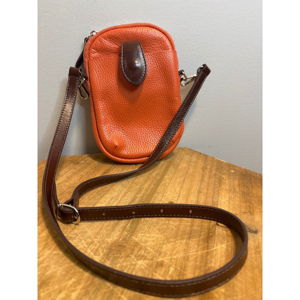 Divina Firenze Orange Pebbled Italian Leather Crossbody Phone Bag Made in Italy